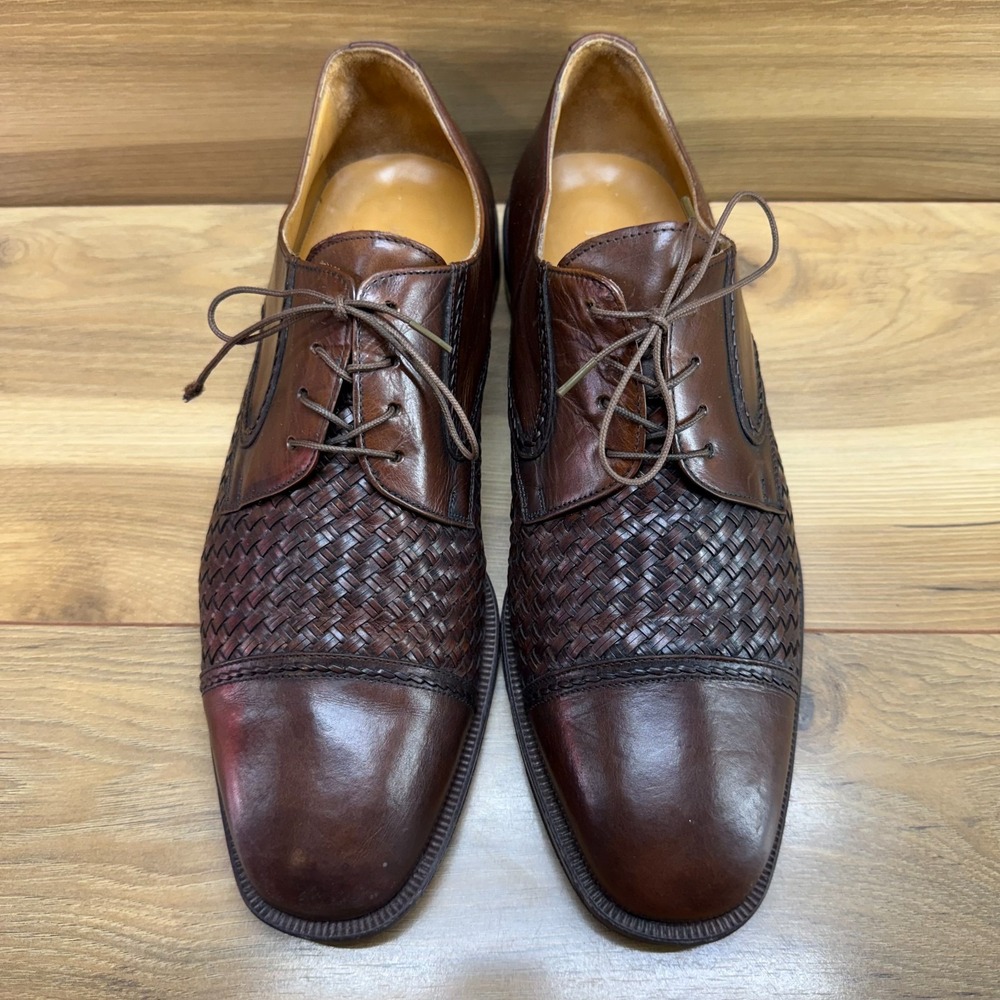 Principe Woven Leather Cap Toe Oxfords Mens 11 M Brown Leather Formal Wedding